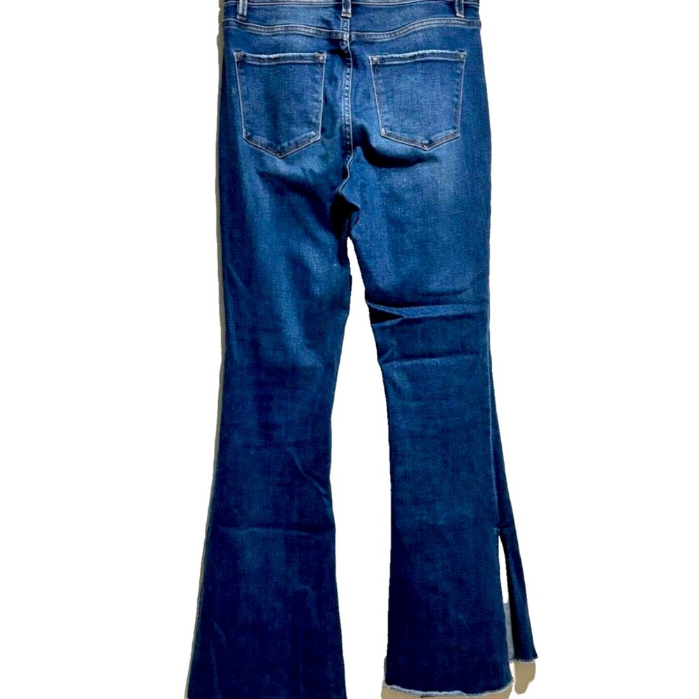 Flying Monkey Womens High Rise Flared Jeans Wide Leg Side Slits Denim Blue 28